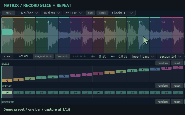 Mouse moves left and right independently of the playhead while recording slices and repeats, then releases to replay the pattern