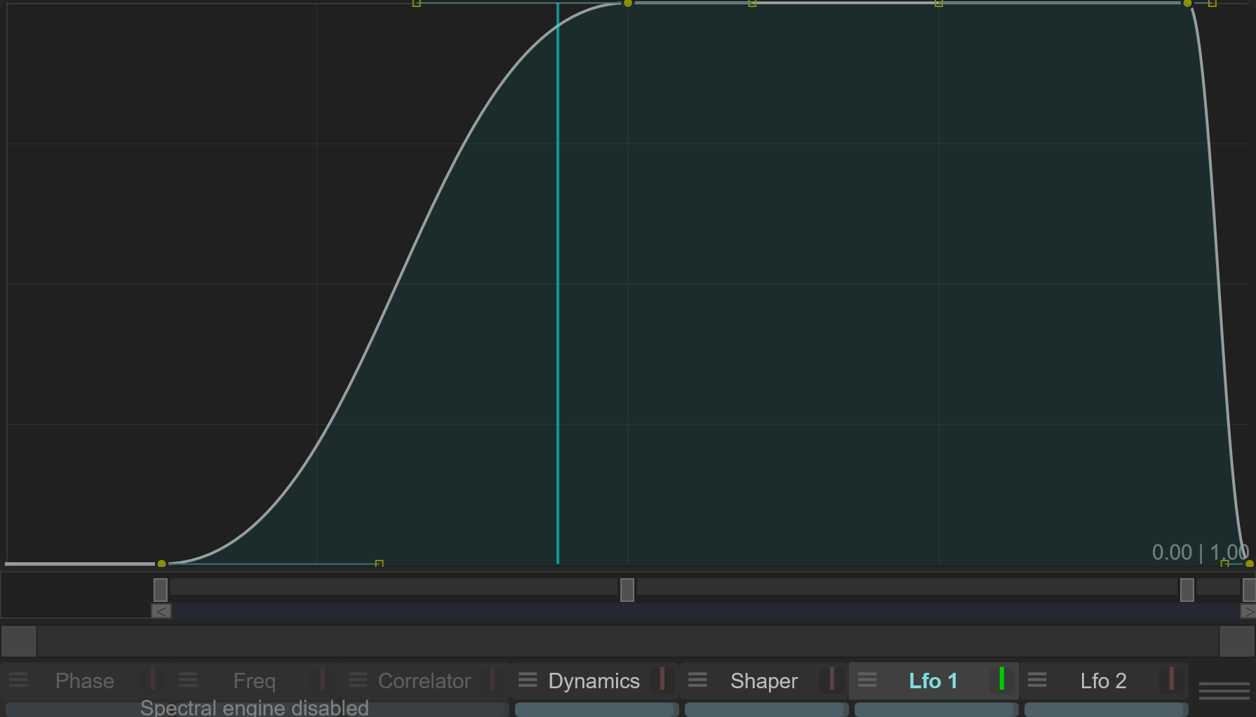 Native curve workspace with Lfo 1 selected; points, handles and segment controls.