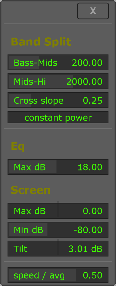 Freq options: Band Split, Eq and Screen.