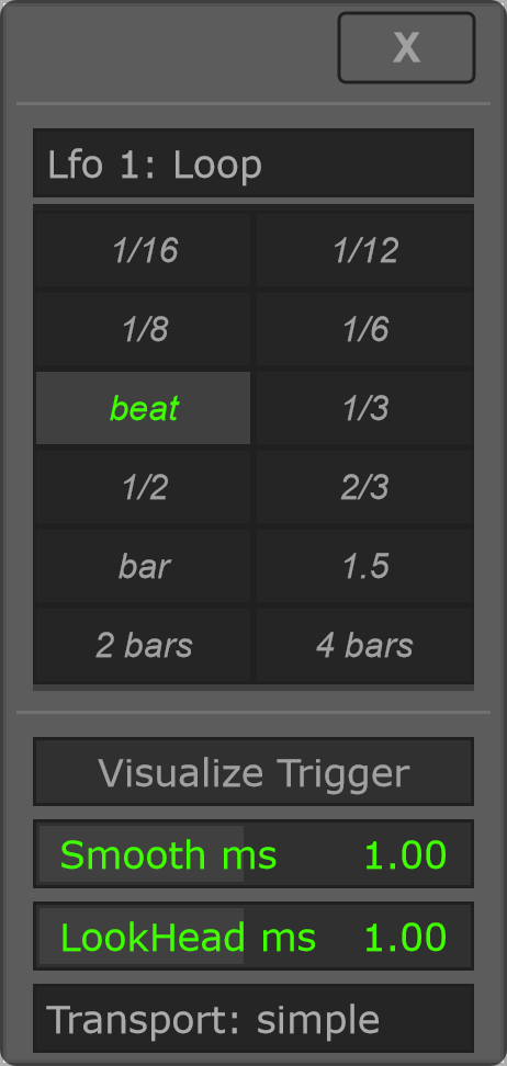 Lfo 1 options in Loop mode.