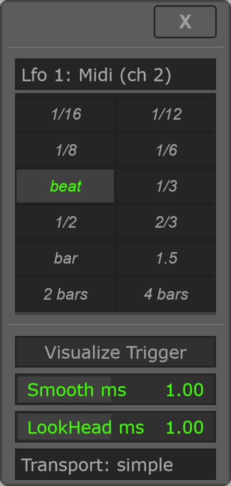 Lfo 1 options in Midi (ch 2) mode.