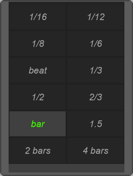 Rec timing menu, with bar selected.